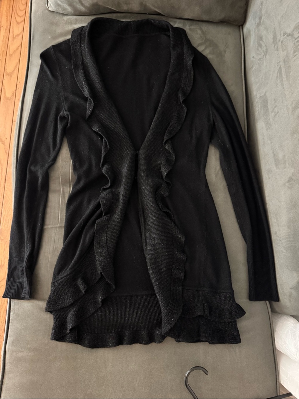 White House Black Market Black Ruffle-Trim Open Cardigan